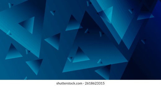 Dynamic blue vector background with overlapping transparent triangles and smooth gradient shades, creating a modern, futuristic, and energetic abstract design.