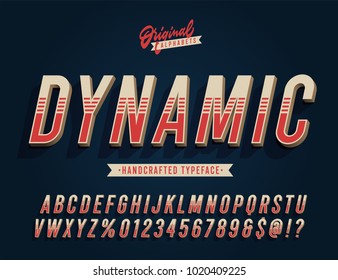 "Dynamic" Blue Vintage 3d Stylish Alphabet. Retro Marine Regatta Yacht Inspired Typeface. Vector Illustration.