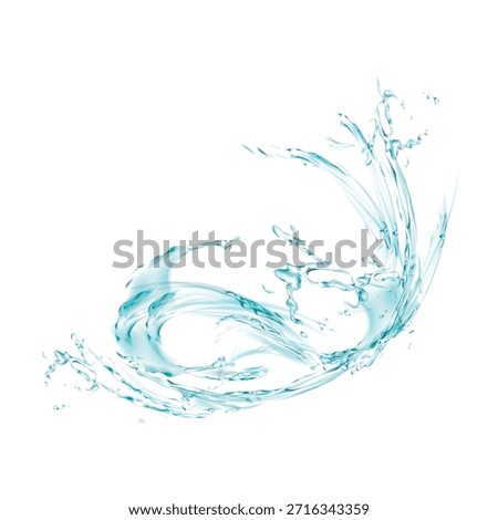 Dynamic blue water splash forming an abstract wave shape. Clean liquid motion isolated on white, perfect for freshness, hydration, purity, and modern design concepts.