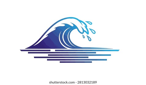 Dynamic blue wave icon featuring a gradient and stylized foam, perfect for surf shops, coastal tourism, or environmental organizations focused on water conservation.