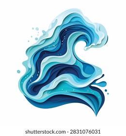 Dynamic blue wave illustration with smooth flowing water curves
