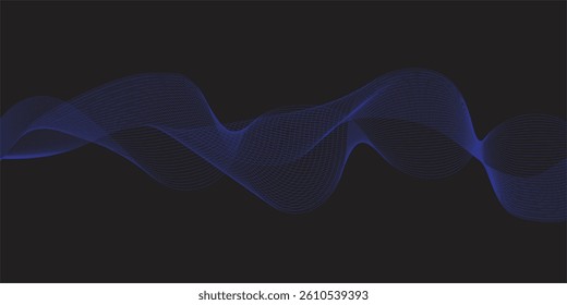 Dynamic Blue Wave Line Artwork Set Against a Bold Black Background, Delivering a Sleek, Modern Look Ideal for Tech Startups, Product Launches, or Creative Showcases