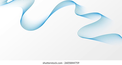Dynamic blue wave line on a grey background. Digital technology backdrop. Future smoke wavy line design for brochure, ads, website, banner, presentation