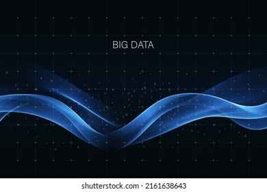 Dynamic blue wave of lines. Abstract visualization of big data. Digital flow structure.