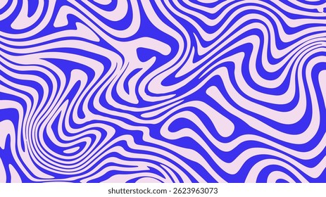 Arte vetorial dinâmica em azul e branco com linhas onduladas hipnóticas. O padrão abstrato cria um efeito de ilusão óptica, perfeito para fundos ou design psicodélico moderno.