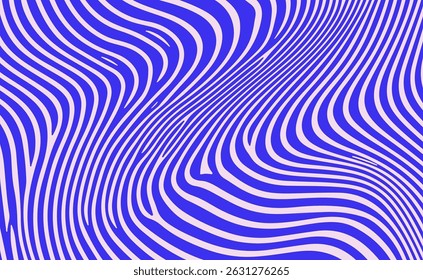 Dynamic blue and white vector art featuring abstract pattern of wavy lines. Modern psychedelic background.
