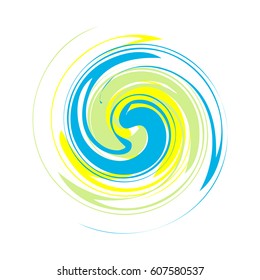 Dynamic blue, yellow, green symbol. Abstract grunge round template for the logo. Blobs for creating banners, design of products, posters and flyers. Twisted icon.