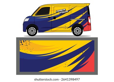 Dynamic Blue and Yellow Van Wrap Design for Commercial Vehicles