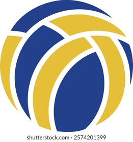  A dynamic blue and yellow volleyball illustration, ideal for representing sports teams and athletic events.