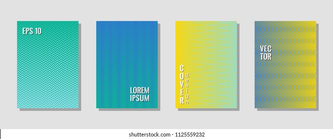 Dynamic blue zig zag banner templates, wavy lines gradient stripes backgrounds for educational cover. Curve shapes stripes, zig zag edge lines halftone texture gradient poster backgrounds collection.