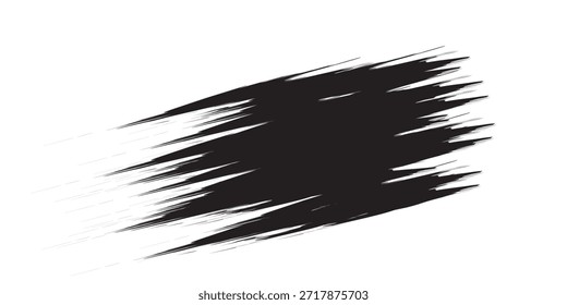 Un trazo de pincel negro dinámico y audaz con una apariencia texturizada y abstracta sobre un fondo blanco.