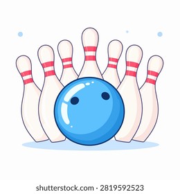 Dynamic bowling scene featuring pins and a blue bowling ball ready to strike in a lively game setting