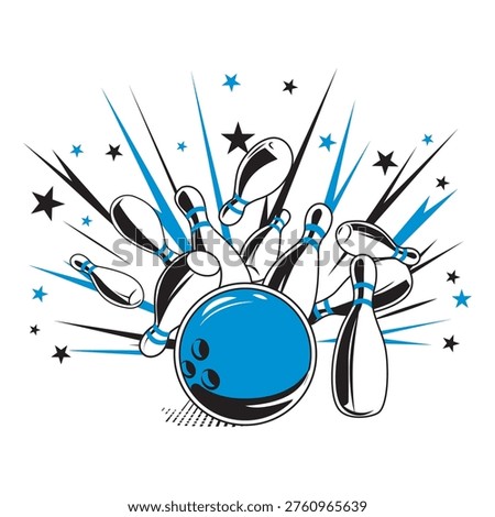Dynamic bowling strike with ball and pins explosion