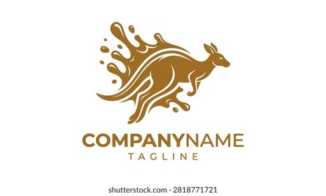 Dynamic branding combining a leaping kangaroo with liquid splashes. Ideal for energetic cafe identities.