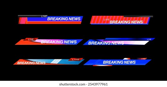 Dynamic breaking news graphics displayed on screen during a live news broadcast, featuring vibrant colors and striking designs.