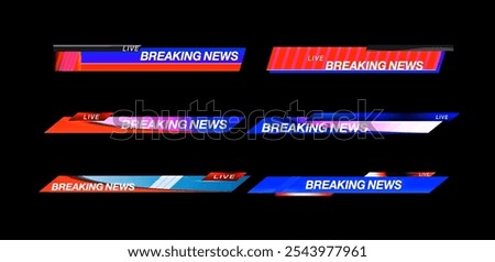 Dynamic breaking news graphics displayed on screen during a live news broadcast, featuring vibrant colors and striking designs.