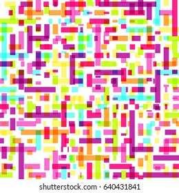 Dynamic bright background in hi-tech style. Multicolored seamless pattern of rectangles.