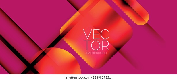 Dynamic bright colorful geometric elements with fluid gradients, lights, shadows blend in a minimal backdrop, creating captivating composition