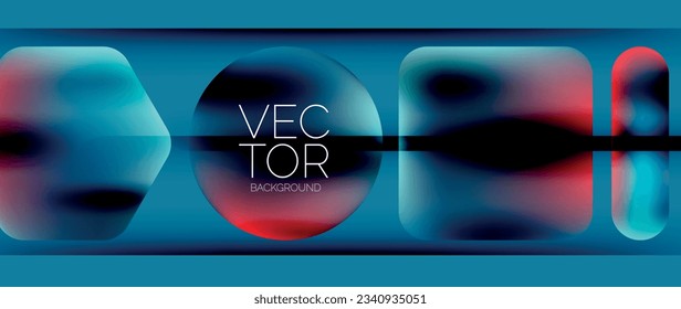 Elementos geométricos dinámicos de colores vivos con gradientes fluidos, luces y sombras se mezclan en un fondo mínimo, creando una composición cautivadora
