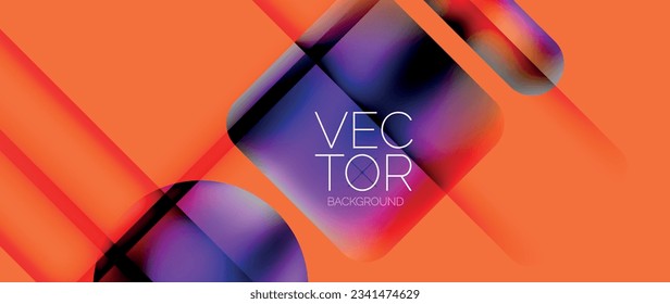 Dynamic bright colorful geometric elements with fluid gradients, lights, shadows blend in a minimal backdrop, creating captivating composition