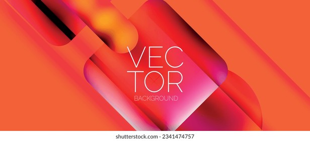Dynamic bright colorful geometric elements with fluid gradients, lights, shadows blend in a minimal backdrop, creating captivating composition