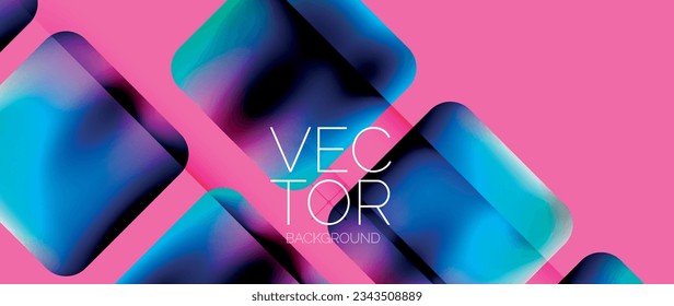 Dynamic bright colorful geometric elements with fluid gradients, lights, shadows blend in a minimal backdrop, creating captivating composition