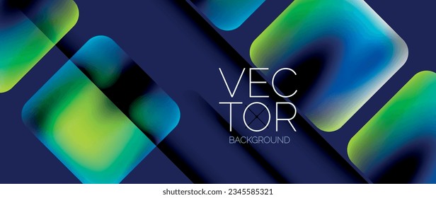 Dynamic bright colorful geometric elements with fluid gradients, lights, shadows blend in a minimal backdrop, creating captivating composition