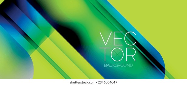 Dynamische, hellbunte geometrische Elemente mit fließenden Farbverläufen, Lichter, Schatten vermischen sich in einem minimalen Hintergrund und schaffen eine fesselnde Komposition