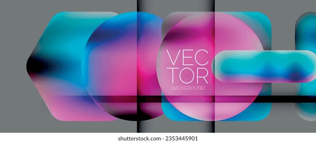 Dynamic bright colorful geometric elements with fluid gradients, lights, shadows blend in a minimal backdrop, creating captivating composition