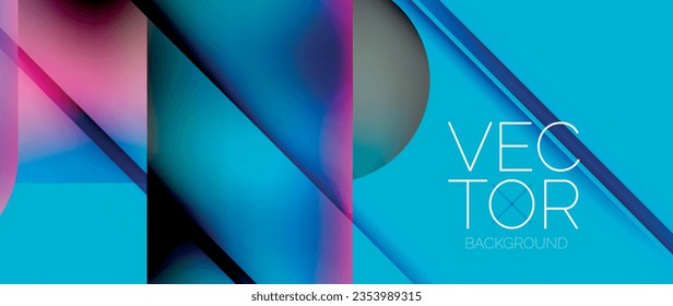 Dynamic bright colorful geometric elements with fluid gradients, lights, shadows blend in a minimal backdrop, creating captivating composition