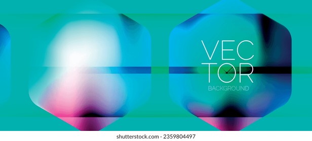 Dynamic bright colorful geometric elements with fluid gradients, lights, shadows blend in a minimal backdrop, creating captivating composition