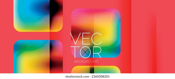 Dynamic bright colorful geometric elements with fluid gradients, lights, shadows blend in a minimal backdrop, creating captivating composition