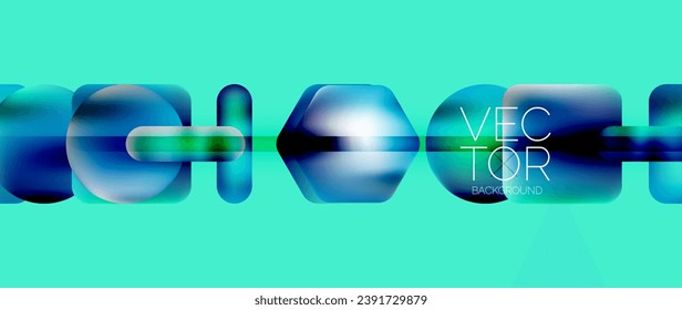 Dynamic bright colorful geometric elements with fluid gradients, lights, shadows blend in a minimal backdrop, creating captivating composition
