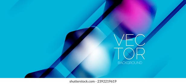 Dynamic bright colorful geometric elements with fluid gradients, lights, shadows blend in a minimal backdrop, creating captivating composition