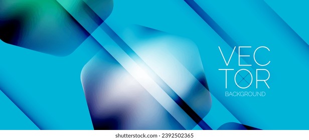 Dynamic bright colorful geometric elements with fluid gradients, lights, shadows blend in a minimal backdrop, creating captivating composition