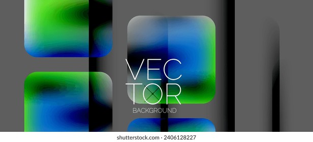 Dynamic bright colorful geometric elements with fluid gradients, lights, shadows blend in a minimal backdrop, creating captivating composition