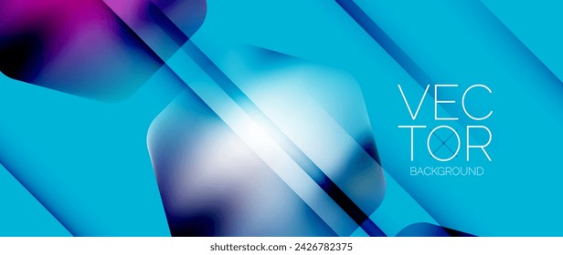 Dynamic bright colorful geometric elements with fluid gradients, lights, shadows blend in a minimal backdrop, creating captivating composition