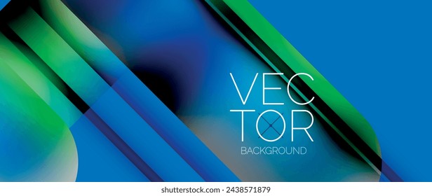Los elementos geométricos dinámicos y coloridos con degradados fluidos, luces y sombras se mezclan en un contexto mínimo, creando una composición cautivadora