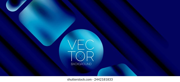 Dynamic bright colorful geometric elements with fluid gradients, lights, shadows blend in a minimal backdrop, creating captivating composition