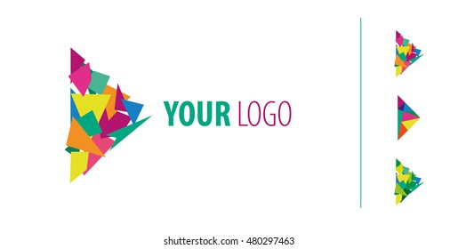 Dynamic bright logo of geometric shapes. Sport. Arrow. Start