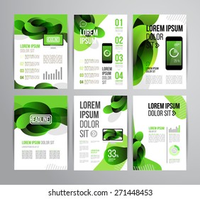 Dynamic brochure template design with green props. Cover layout and infographics. For presentation or brochure.