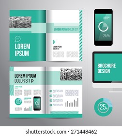 Dynamic brochure template design with green style. Cover layout and infographics. For presentation or brochure.