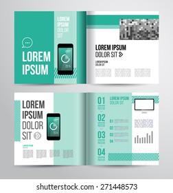 Dynamic brochure template design with green style. Cover layout and infographics. For presentation or brochure.