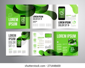 Dynamic brochure template design with green props. Cover layout and infographics. For presentation or brochure.