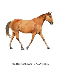 Dynamische braune Pferd Vektorgrafik in einer Gehposition, perfekt für Reitsport-Designs, Bauernhof Tier Projekte, oder Natur-Themen-Grafiken. Einzeln.