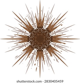 Dynamic brown ink splatter burst with sharp spikes radiating outward. High contrast texture on white. Ideal for grunge design overlays, grunge effects, and creative backgrounds.
