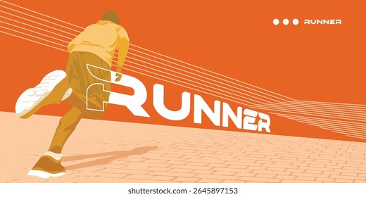 dinâmico marrom esportivo masculino corredor silhueta ilustração. baixo ângulo perspectiva vista