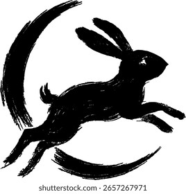 Dynamic Brush Stroke Rabbit and Moon Logo, This artistic design combines a modern aesthetic with a rustic touch, perfect for unique branding or creative projects.