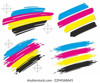 dynamic brushstrokes in CMYK colors of Print as a symbol for offset and digital print