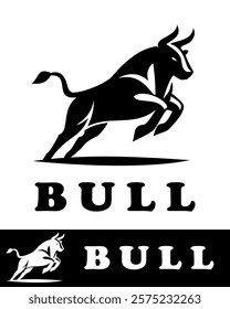 Dynamic bull logo design with a bold, modern silhouette showcasing power, strength, determination, and energy